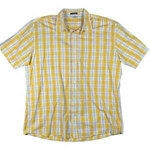 Old Navy Men's Yellow Plaid Short Sleeve Button Up Shirt Regular Fit Size L